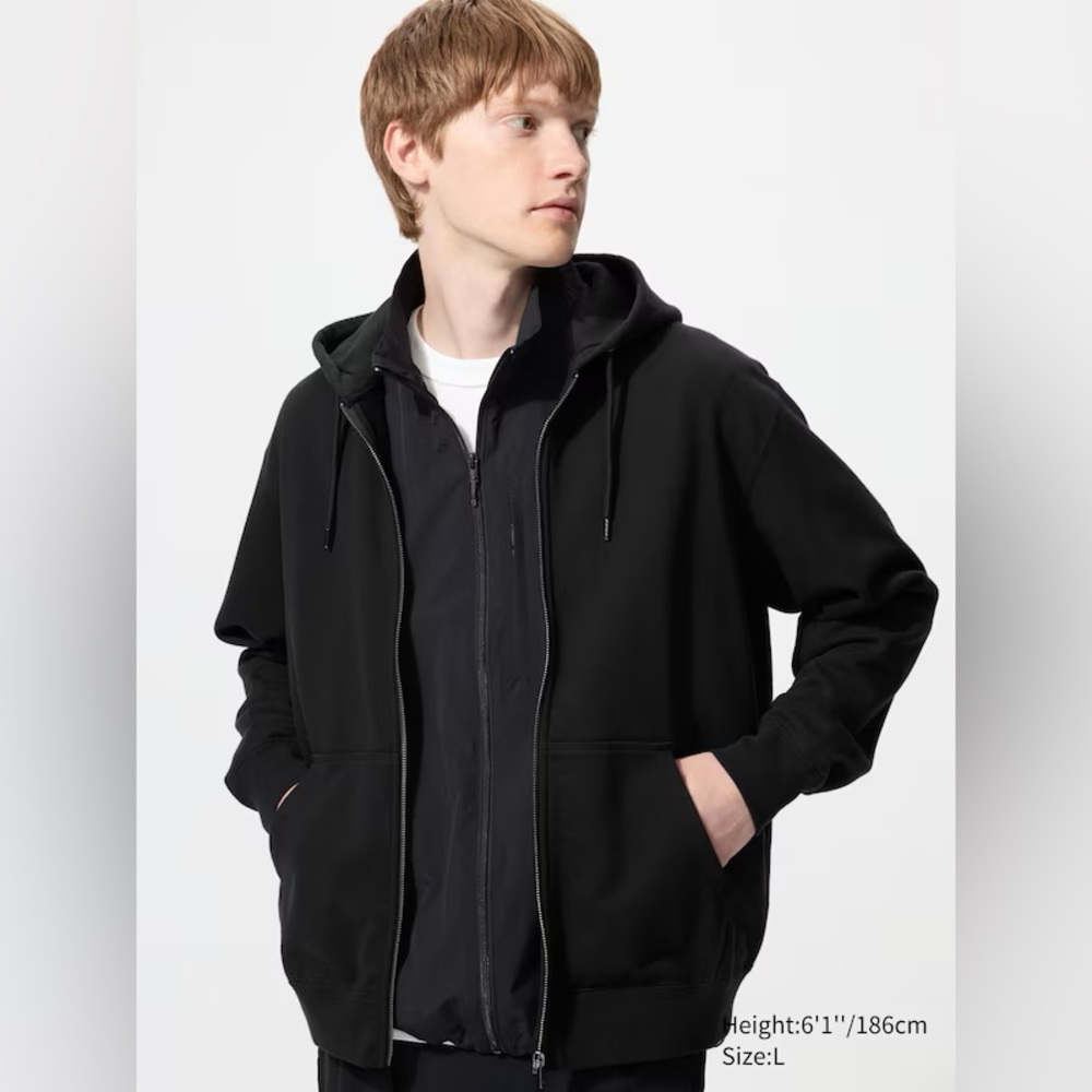 Uniqlo Men’s Sweat Full-Zip Hoodie Black Hooded Jacket